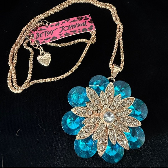 Betsey Johnson Blue and Gold Floral Necklace - Picture 1 of 4